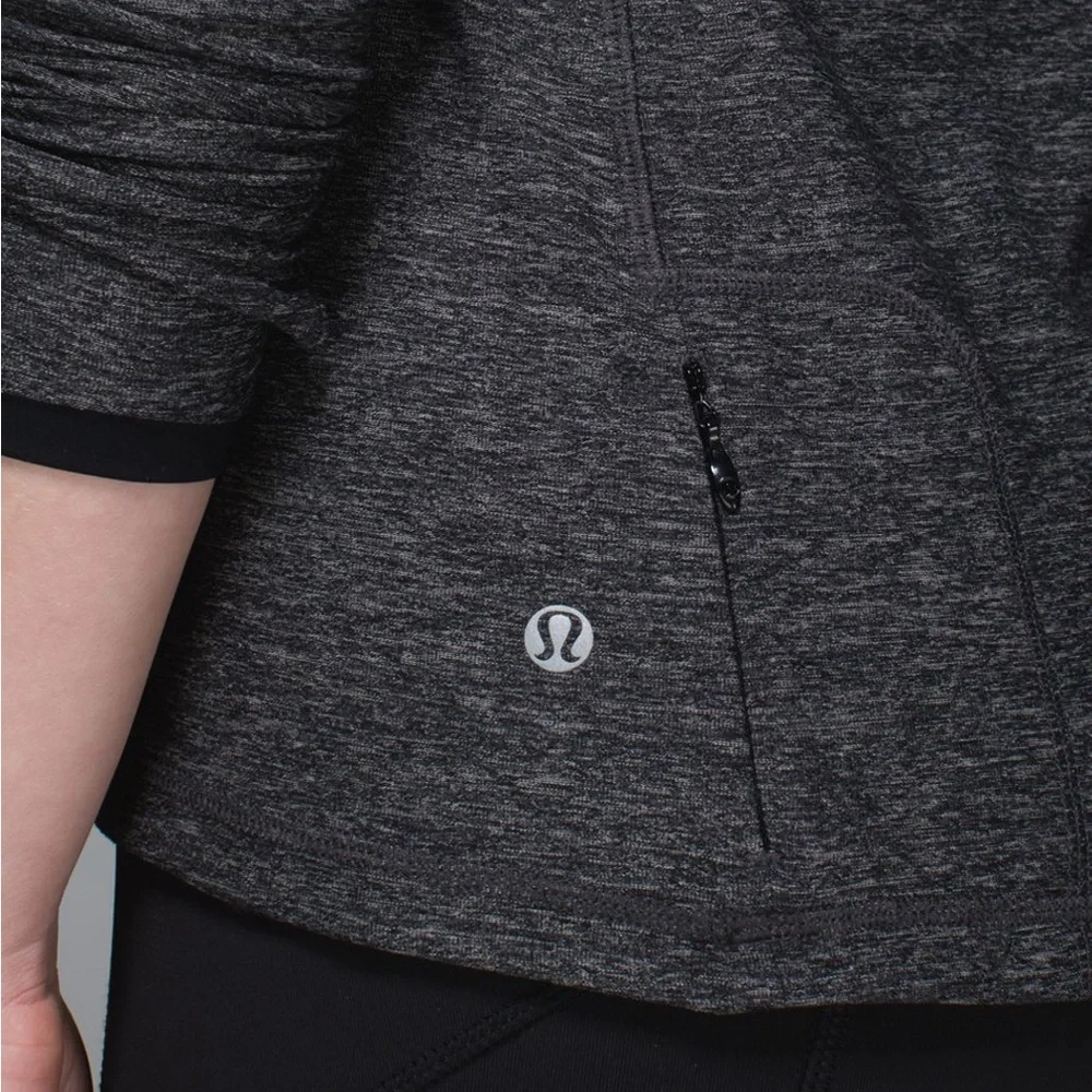 Lululemon Women’s Size 6 Pace Pusher Long Sleeve Top Heathered Black Mesh Luon